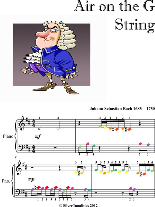 Cover image for Air on the G String Elementary Beginner Piano Sheet Music with Colored Notes